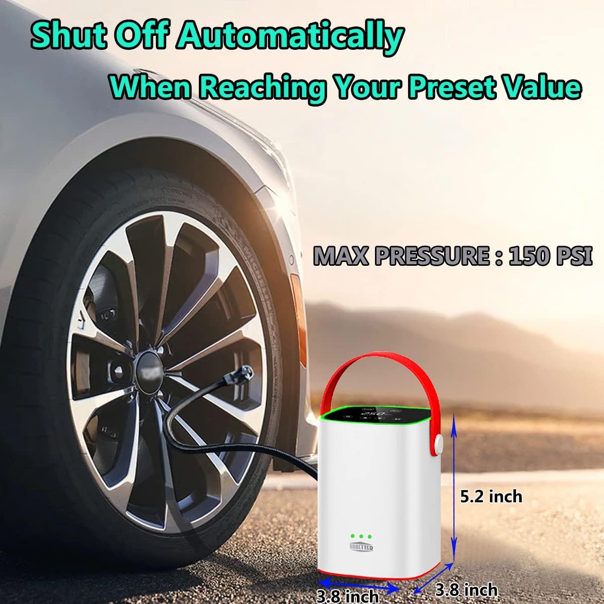 Tire Inflator Portable Air Compressor for Car Tire, 150 PSI Cordless Car Tire Pump with 2 Power Supply (Rechargeable Battery & 12V DC) Dobetter-DBCAIW12 : Automotive