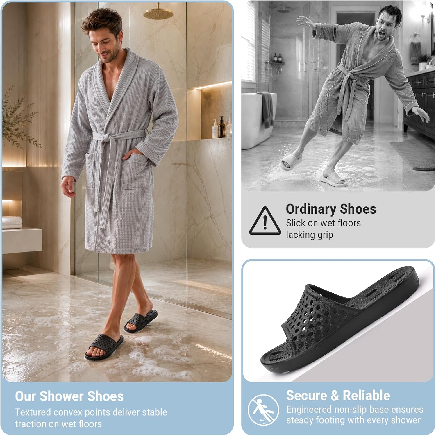 Aoowoll Shower Shoes for Men and Women Non-Slip Sandals Bathroom Slippers
