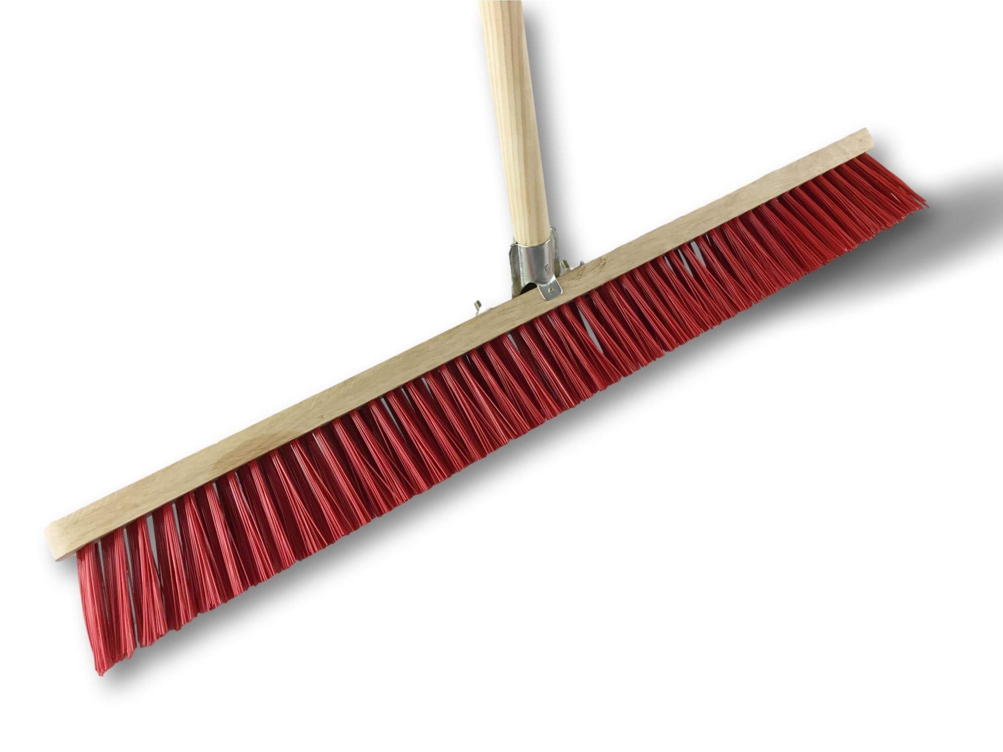 Balai d'atelier Type cantonnier | Piste Extérieur | Longueur 80 cm | Garnissage Brosse PVC Rouge | Semelle Bois | Douille métal boulonnée Ø 28 mm | avec Manche | Kibros 2380BM