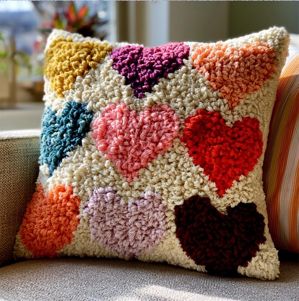 kitphoenix Latch Hook Kit Cushion for Adults,Hearts Pattern