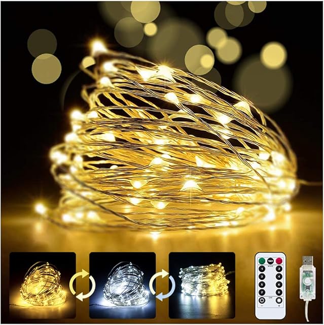 Color Changing LED Fairy Lights with Remote,USB Power LED String Lights,33Ft 100LEDs 8 Modes Copper Wire Fairy Light for Bedroom,Patio,Garden(Warm White&Cool White& Combination Color)