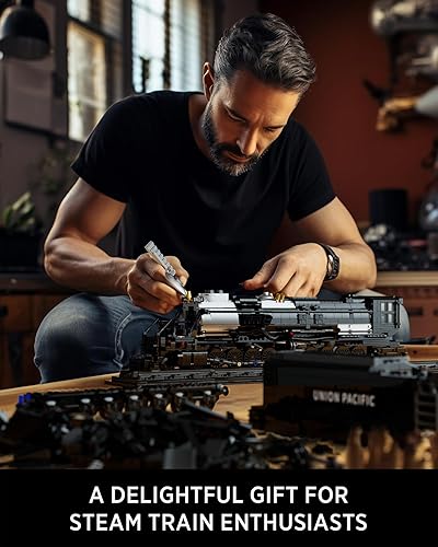 Miniatura 6 de Nifeliz Locomotora Big Boy, juego de bloques de construcción de locomotora de vapor articulada, kit de exhibición de tren de vapor legendario para