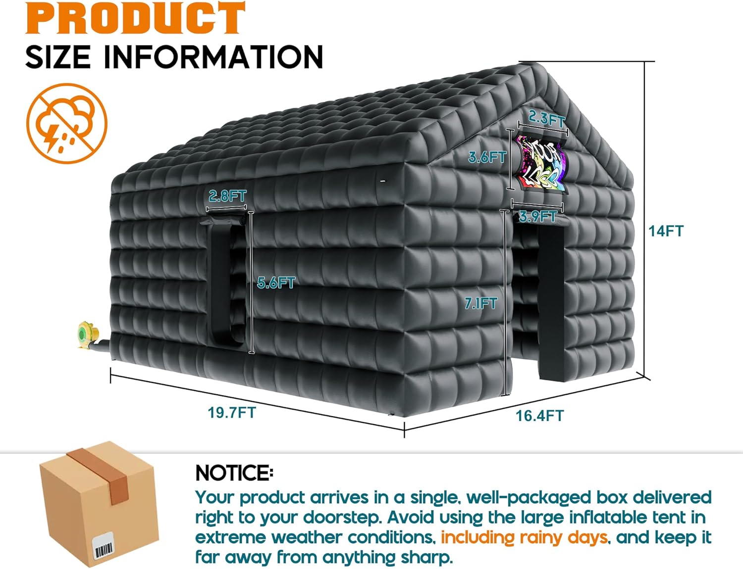 Albott 20x16.5x14 FT Large Inflatable Nightclub Tent for Adults, Black Portable Inflatable Night Club Gazebo with 2 Side Doors & Logo Area for Birthday, Wedding, Backyard Events