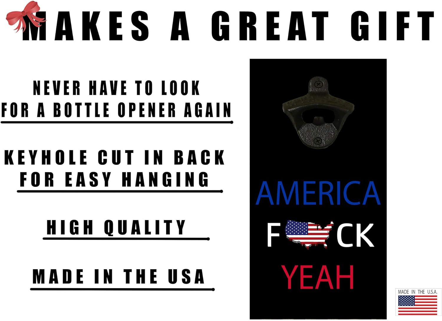 Flаѕh Dеаlѕ - 40% оƒƒ Funny USA United States or America Flag Wall Mounted Wood Beer Bottle Opener Makes a Great Gift Patriotic America Yeah Blасk Frіdау - 60% оƒƒ Funny USA United States or America Flag Wall Mounted Wood Beer Bottle Opener Makes a Great Gift Patriotic America Yeah