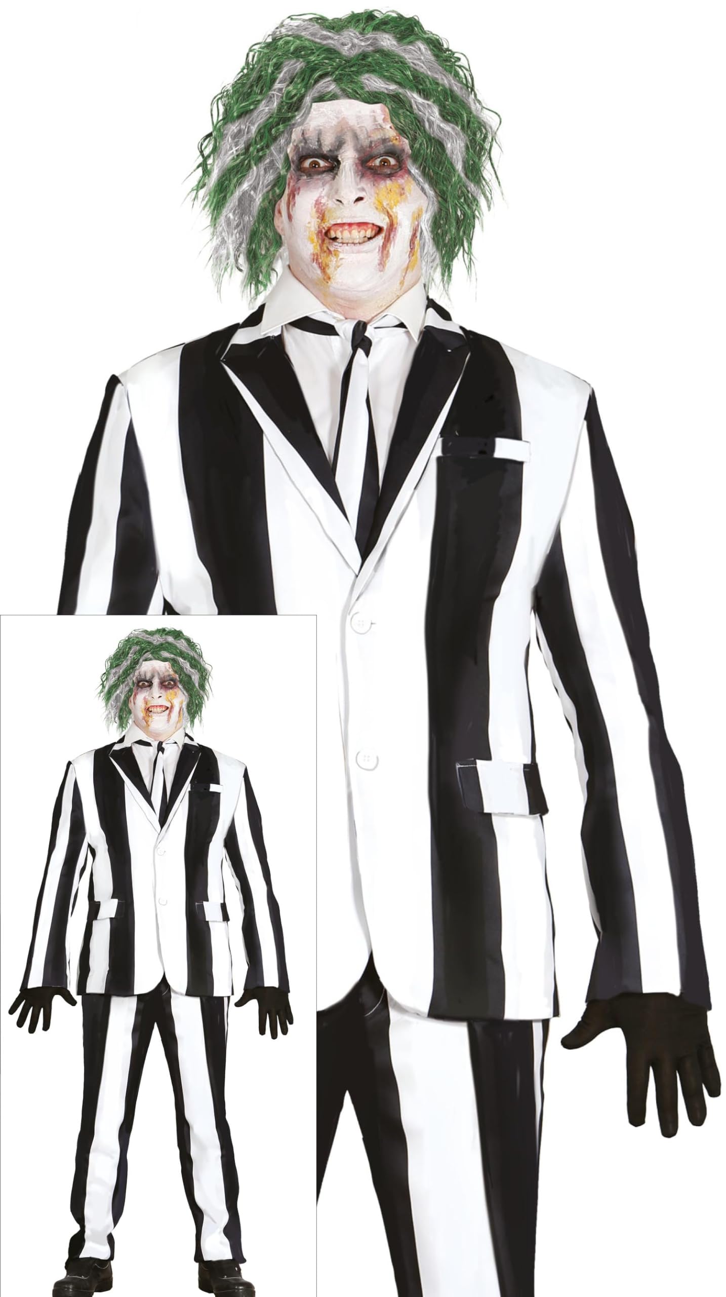 FIESTAS GUIRCA | Ghost Skeleton Fancy Dress for Men (38-40/M) - Jacket, Tie and Trousers - Perfect for Halloween, Carnival and Horror Fancy Dress Parties - Adult - Black and White