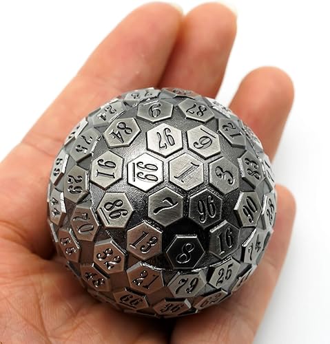 Miniatura 6 de Cusdie Dados de metal D100 DND, dados de metal gigantes de 100 caras, individual D100 con caja de regalo para juegos de rol (plata antigua)
