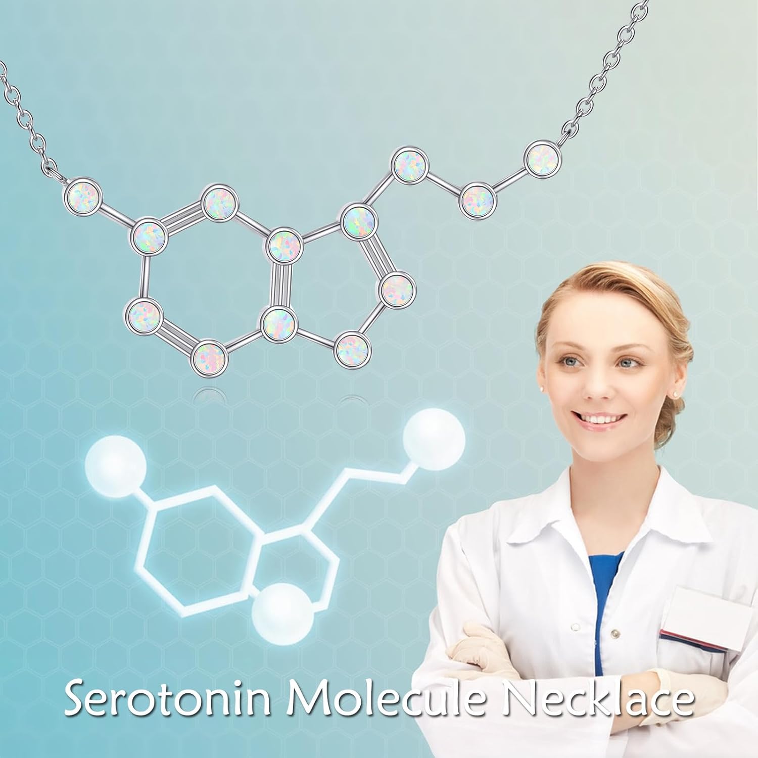 TIGER RIDER Sterling Silver Molecular Serotonin Necklace Dopamine Necklace Birthday Graduation Christmas Gifts Suitable for Women Teachers Chemistry Graduates Science Lovers
