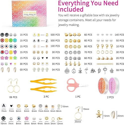 Vista 3 de Paodey - Kit de fabricación de pulseras de la amistad, 96 colores, 900 cuentas de letras y números, dijes dorados y plateados y cuentas de arcilla