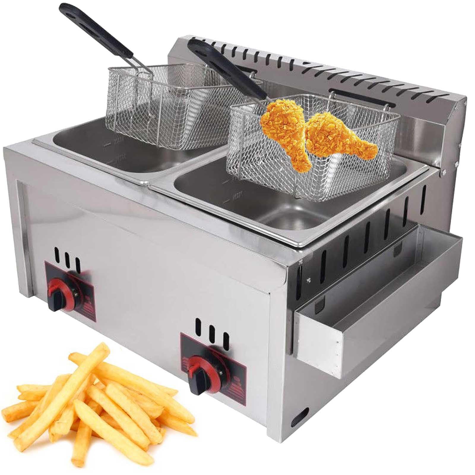 Friggitrice commerciale 10L * 2, friggitrice professionale a gas con piastra di condimento in acciaio inossidabile, grande capacità, per casa, cucina