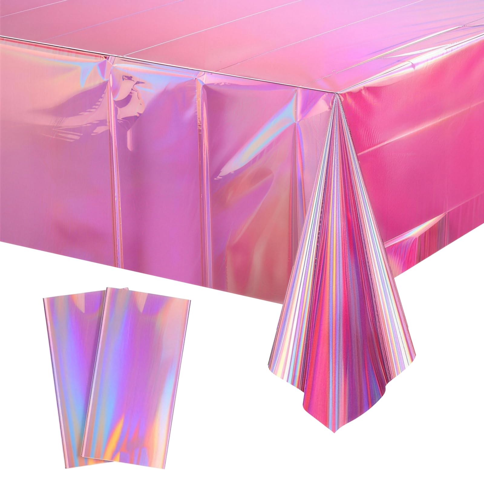 Tovaglie in Plastica Iridescente Olografica, 2 PCS Tovaglia Compleanno Bambina, Lucida per Decorazioni, 137 x 274 cm Tovaglia Rettangolare, per Feste di Compleanno a Tema, Discoteca (Rosa)