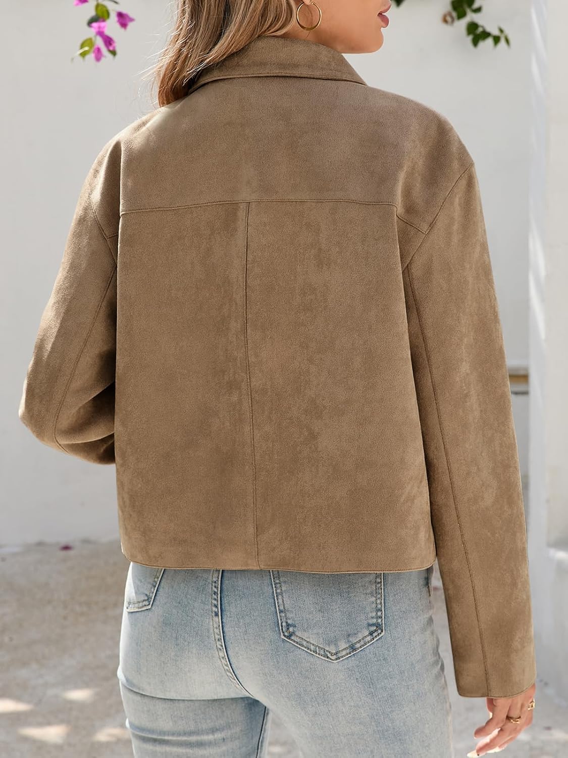 Tankaneo Womens Faux Suede Leather Jackets Casual Cropped Coats Vintage Button Down Shackets - Image 5