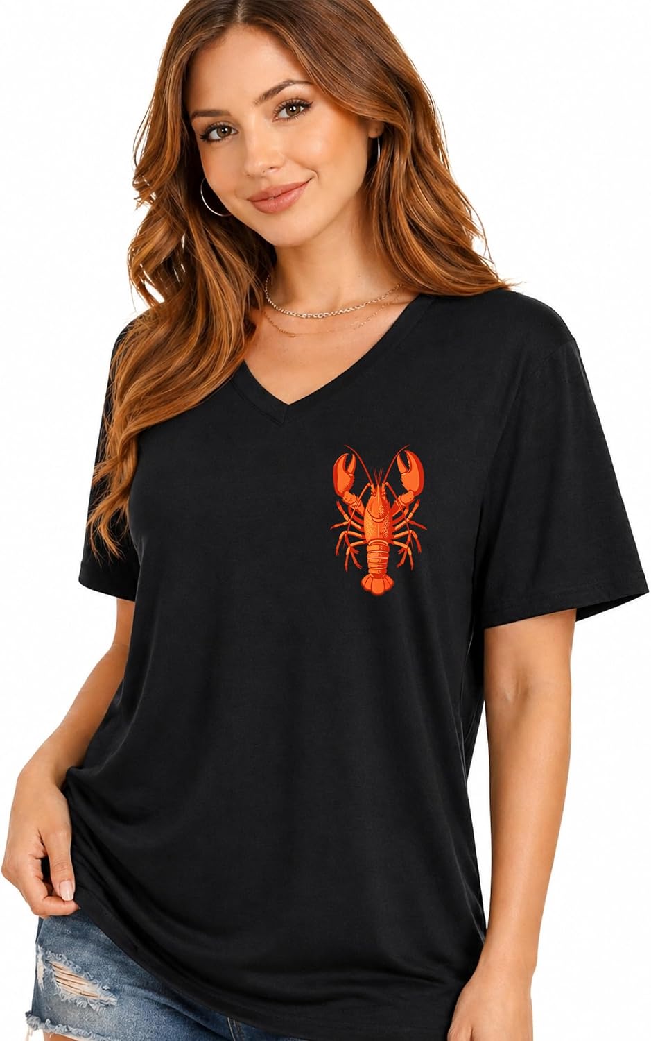 Lobster Shirt Women Summer Shirts for Women Beach Shirts Lobster Graphic Tees Vintage Womens Graphic Tees