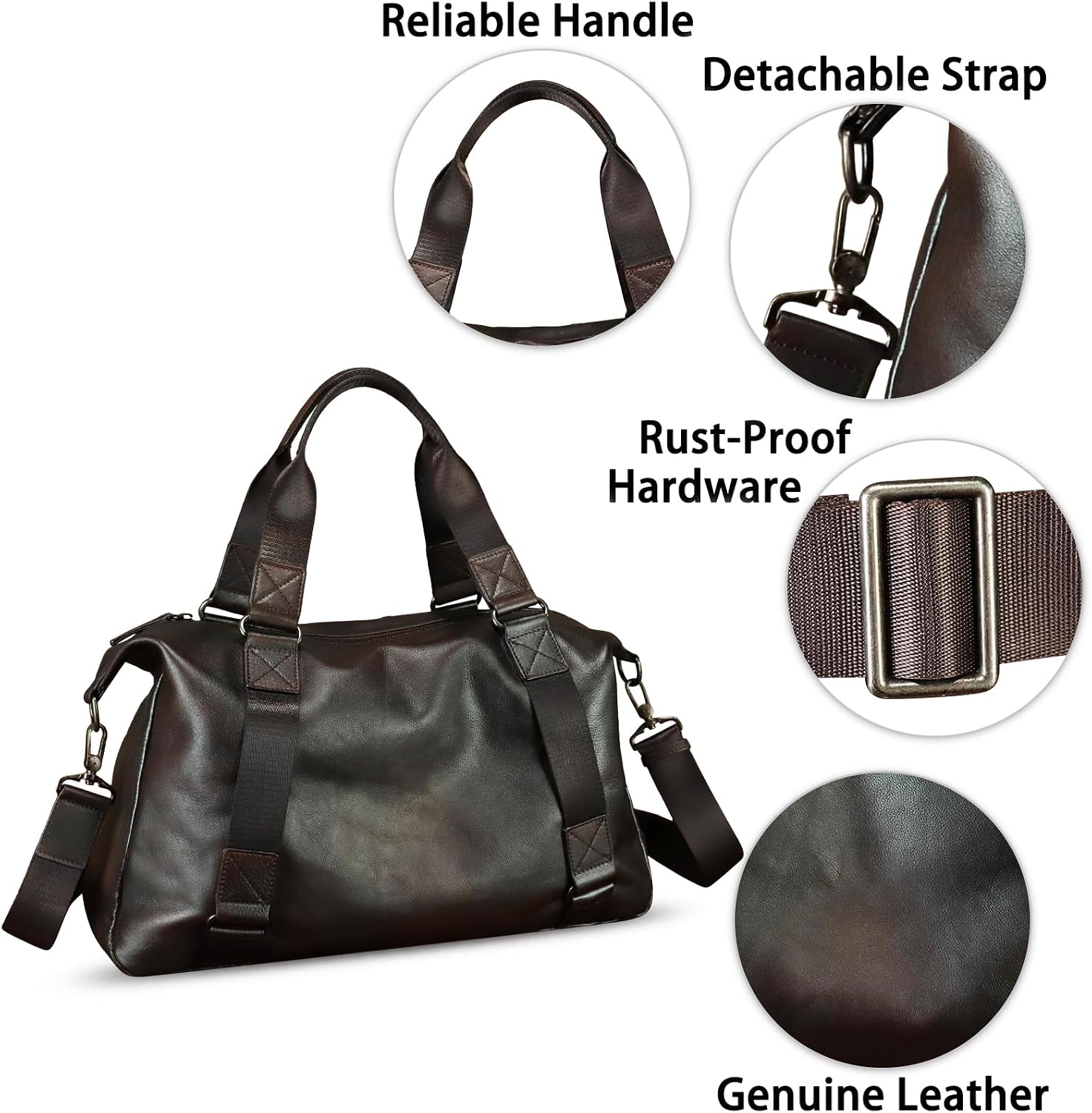 Genuine Leather Travel Bags for Men and Women Duffle Bag Vintage Purse Handbag Shoulder Crossbody Sport Bag