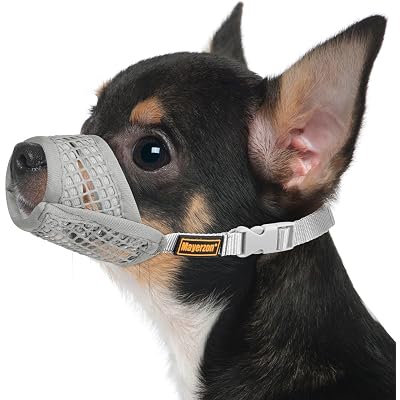 Mayerzon Dog Muzzle for Biting, Patented Soft Breathable Mesh Muzzle for Small Medium Dogs Chihuahua Dachshund Poodle, Adjustable Mouth Cover for Grooming, Chewing, Vet Visits(XXS, Dark Grey)