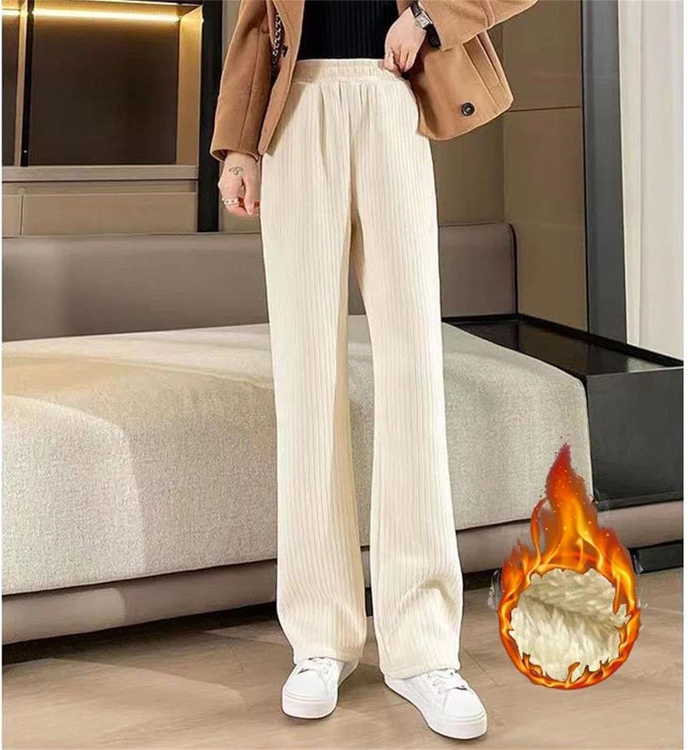 Women’S High Waist Fleece Pants – Winter Classic Thermal Straight Leg Trousers, Snow Warm Pants