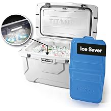 Titan PRO High Performance Ice Chest - 55 Quart Capacity - Hard Cooler with Interior LED Light, Dry Bin, Ice Saver Performance Booster and Microban Protection - Arctic White