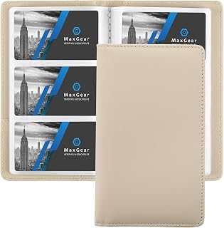 MaxGear Business Card Organizer, 240 Cards Book Portable Business Card Holder for Men & Women, Professional PU Credit Cards Binder File Storage, Off-white