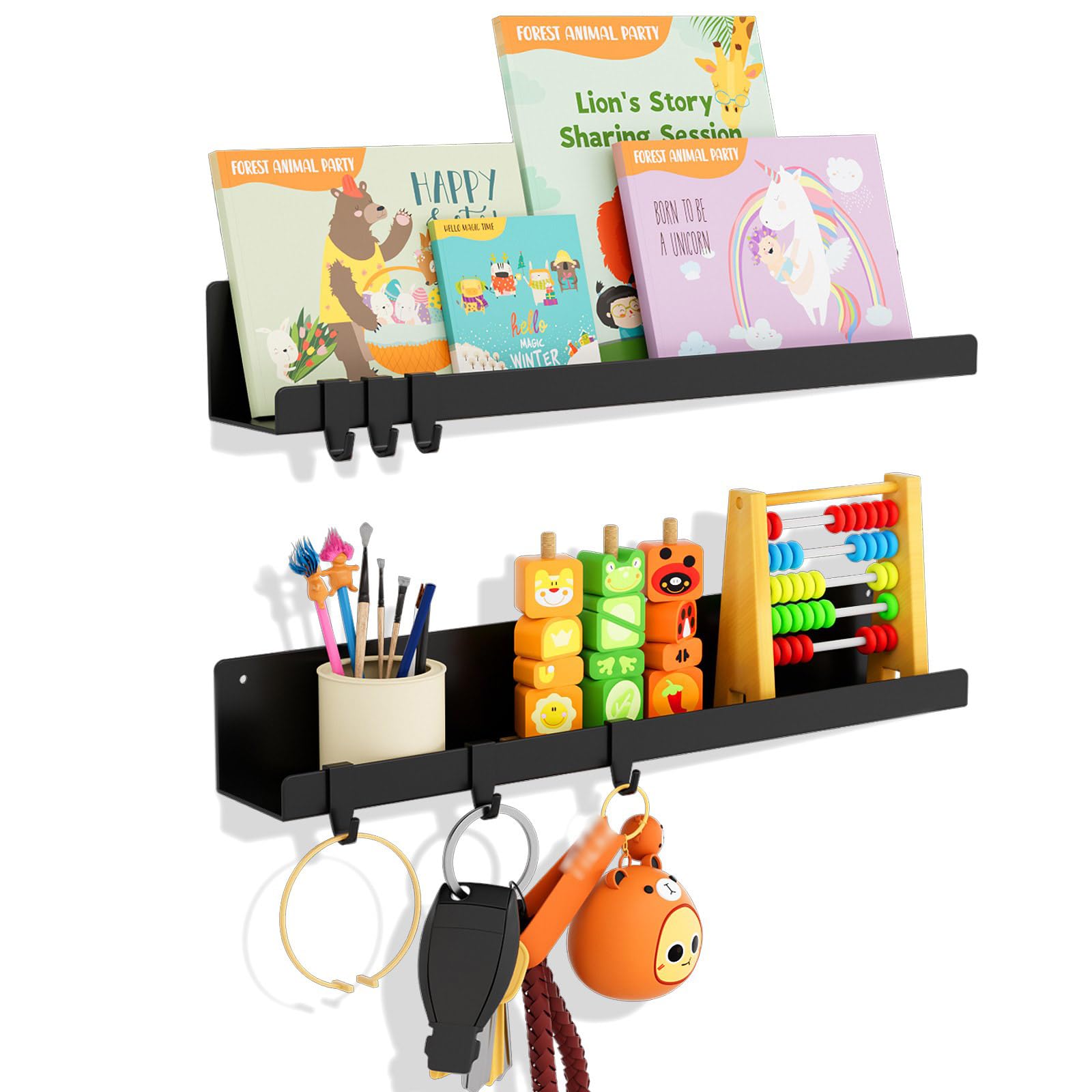 KMUZAWN 2-Pack Magnetic Book Shelf for Whiteboard - 17 Inch Reusable Metal Magnetic Shelves, Holds 14.33 lbs, Magnetic Book Display for Classrooms,