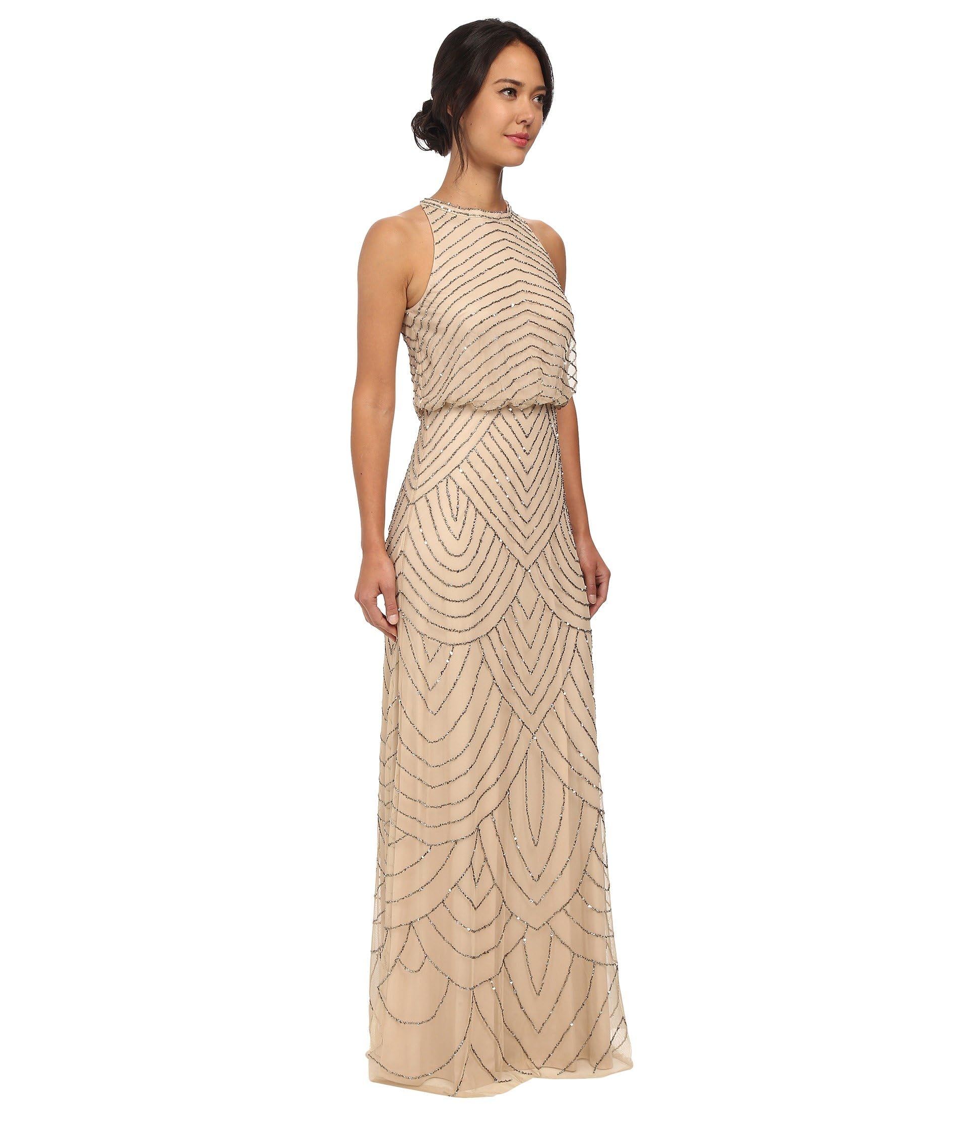 Adrianna Papell Halter Art Deco Beaded Blouson Dress Vestido para ocasión Especial Mujer