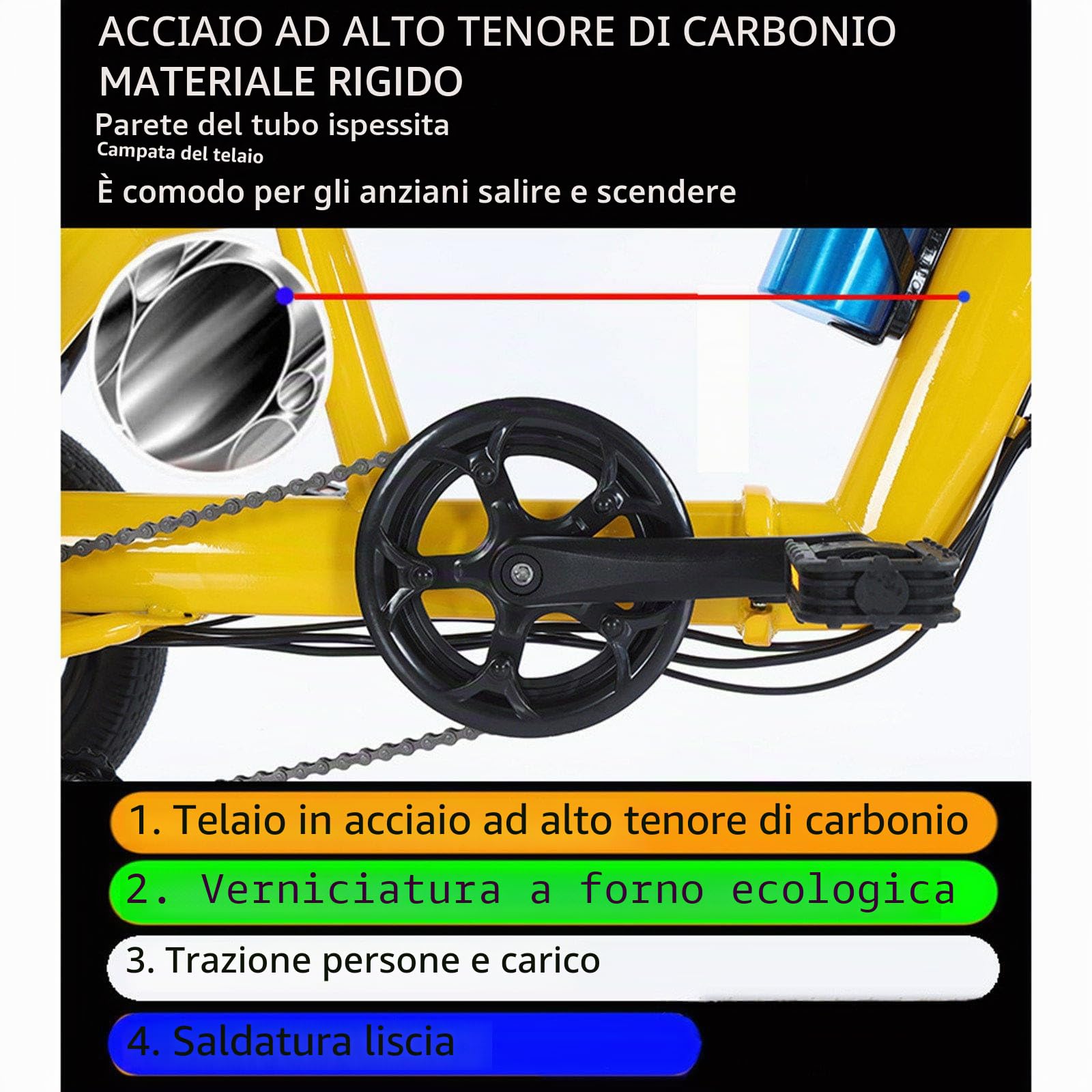 Triciclo Elettrico Pieghevole,E-Bike a 2 Posti,Batteria 48 V 10 Ah,Bicicletta Elettrica a 3 Ruote Con Display LCD,Autonomia Fino a 45 Km, Triciclo per Adulti E Genitori,Portata Massima: 180 Kg Yellow