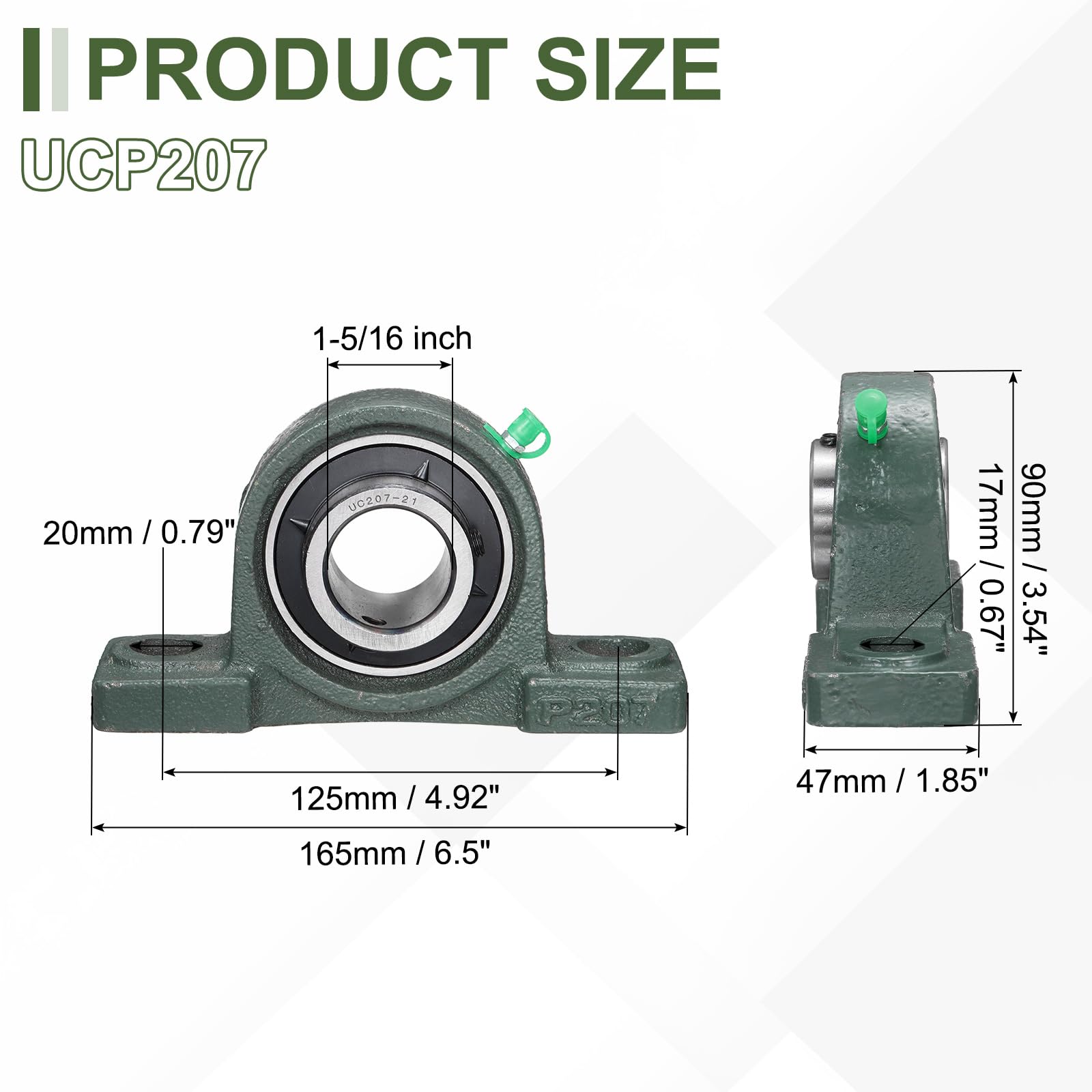 QUARKZMAN Rodamientos De Soporte UCP207-21 Diámetro Interno De 1-5/16 Pulgada Autoalineación Base De Acero Fundido Sólido Rodamiento De Bolas De Soporte Con Brida De Acero Cromado (ABEC3)