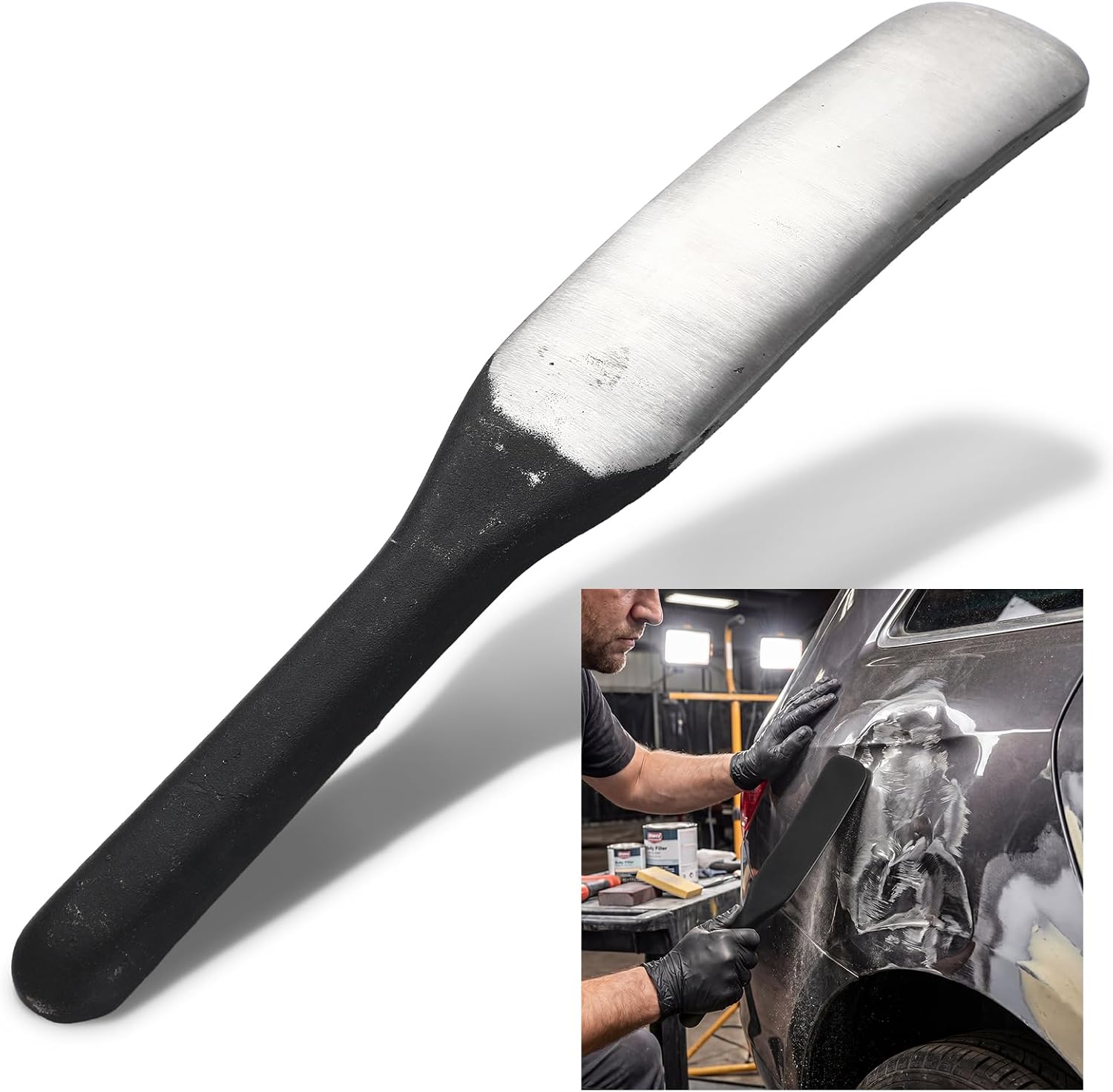 Moxweyeni Professional Dinging Spoon Slapping 15-1/8" Auto Body Dent Repair Slapper Tools 9-inch Blade Surfacing Spoon Hammer for Slapper Bodywork Repair Curved Design Heavy Duty for Auto Body