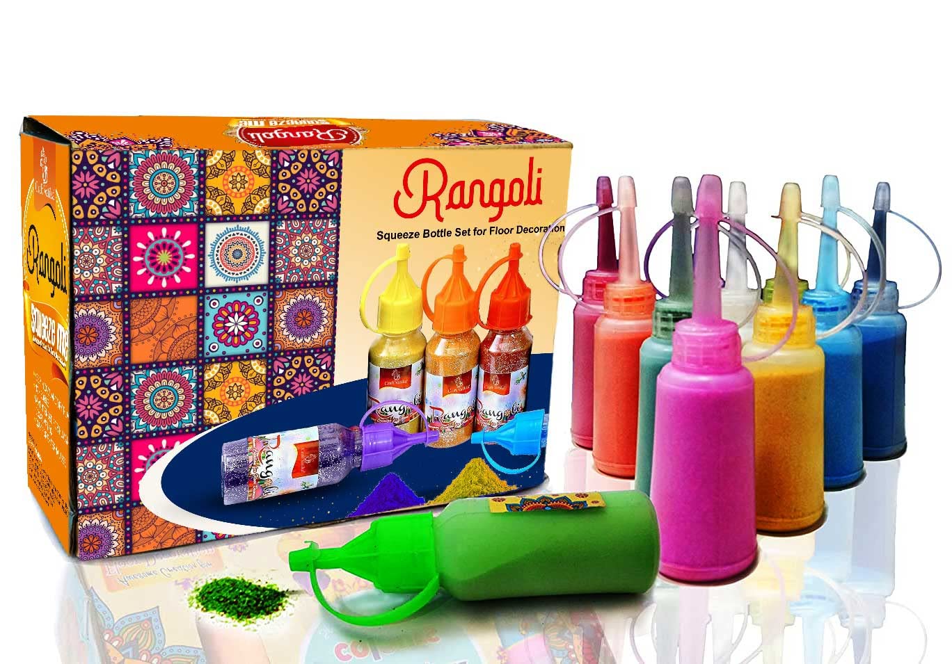 Buy Set of 10 Rangoli Colour Powder Bottles, Kolam Rangoli Powder for