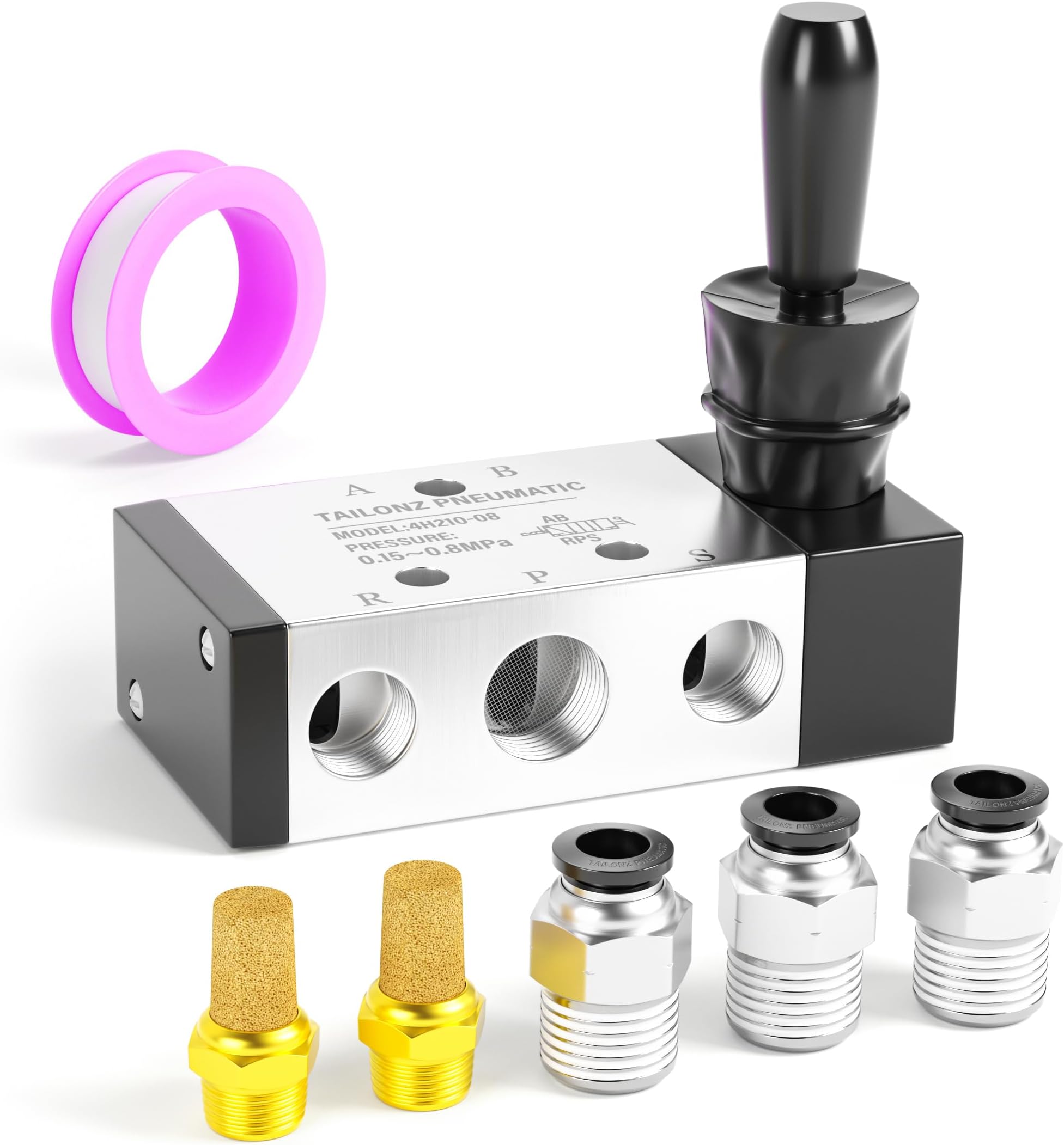 TAILONZ PNEUMATIC 1/4" NPT 5 Way 2 Postion Air Hand Lever Operated Valve Pneumatic Solenoid Valve Manual Control Push-Pull 4H210-08