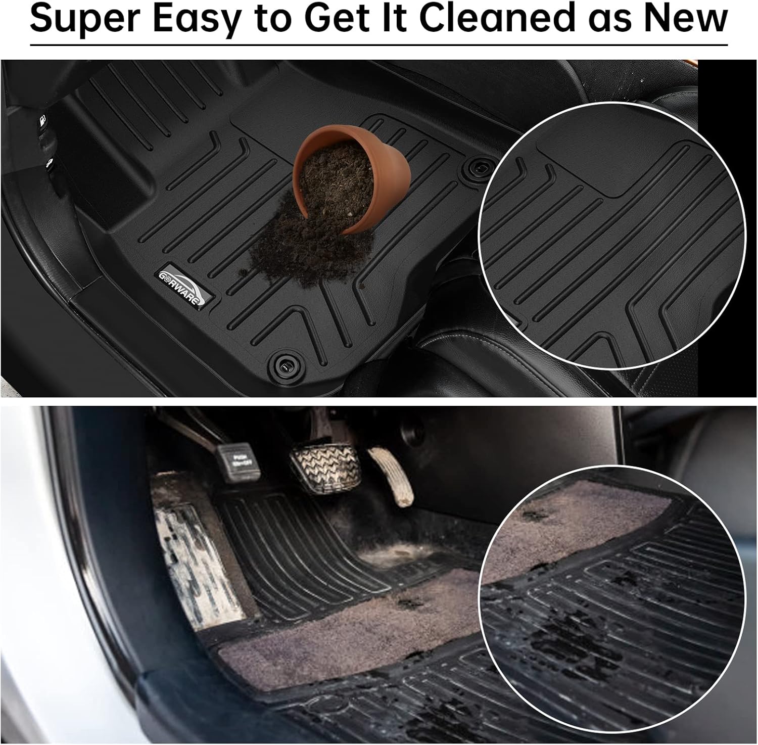 GORWARE Floor Mats for CRV, 3D Floor Liner Compatible with CR-V 2022 2021 2020 2019 2018 2017, Front and Rear Row Floor Liners for CRV 2017-2022 with All Weather Performance, 3 Pcs Car Floor Mat