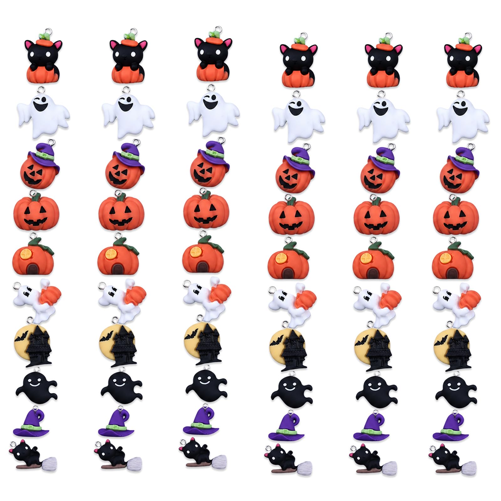 60PCS Halloween Resin Charms Pumpkin Ghost for DIY Keychain Jewelry Making