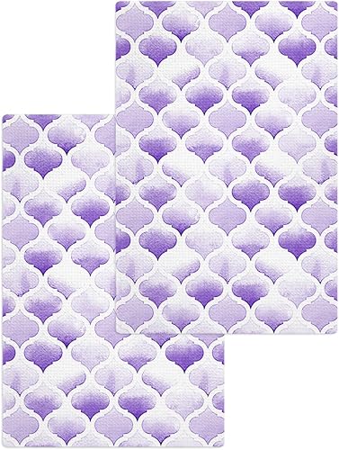 Juego de 2 toallas de cocina de tejido de gofre de algodón, textura marroquí morada, 16 x 24 pulgadas, absorbentes, de secado rápido, para cocina,