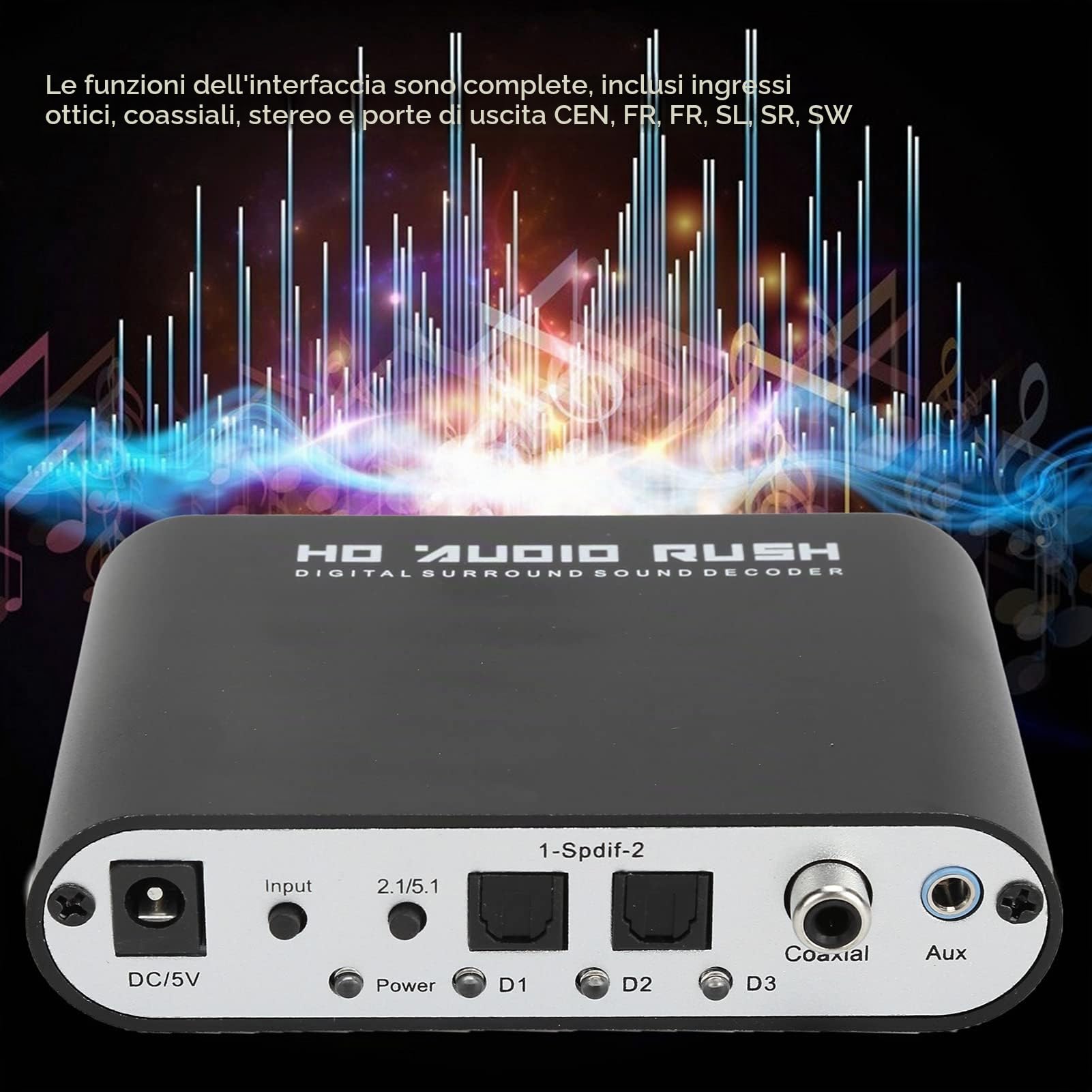 Decodificatore Stereo Analogico 5.1CH, Convertitore Ottico Coassiale Digitale AC-3 per TV Home Theater