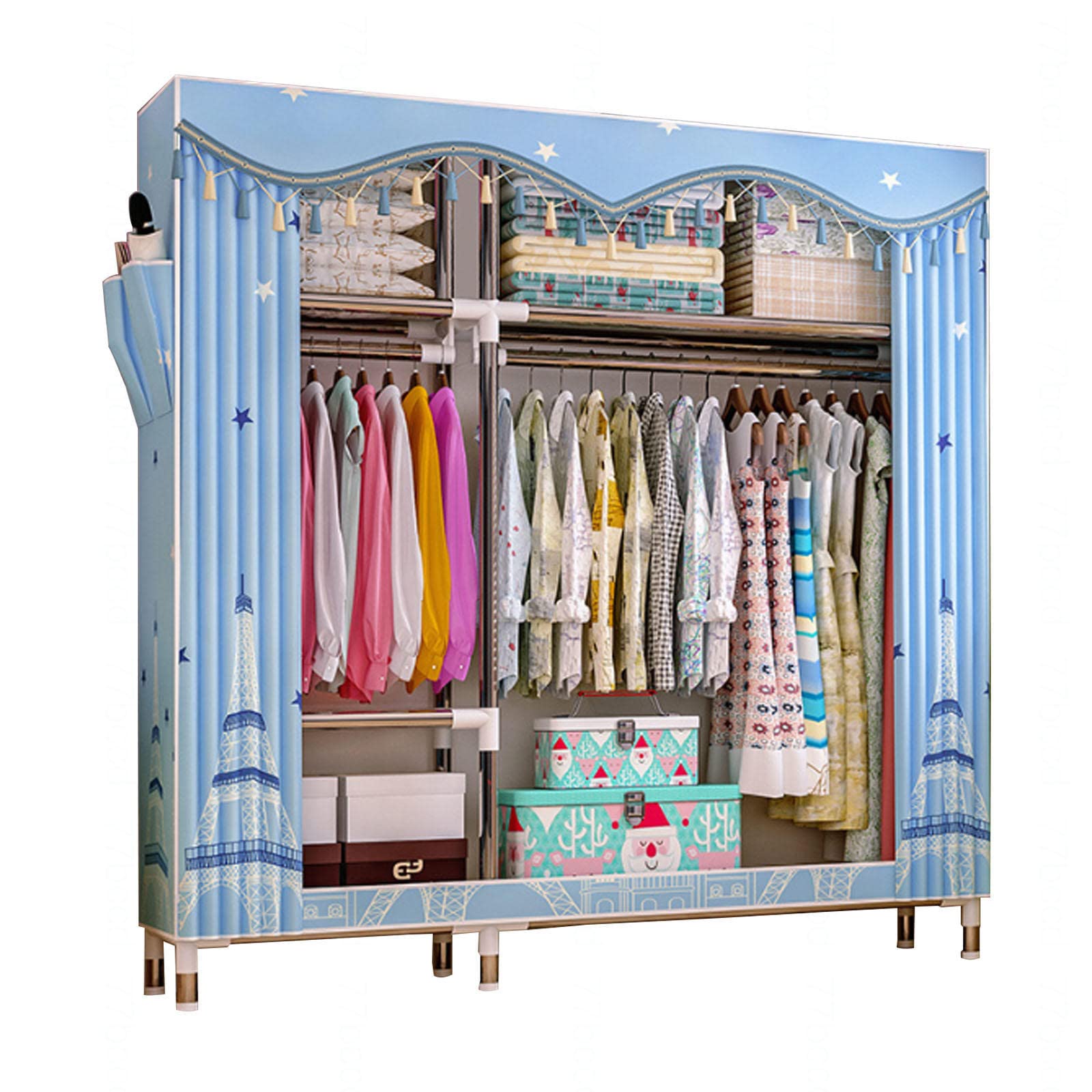 Armadio in Tela Armadi Portatili Scaffali con Appendiabiti,Ripiani,Rivestimento in Tessuto,Armadio Organizzatore per Armadio per Camera da Letto,Soggiorno,B-126x46x173cm