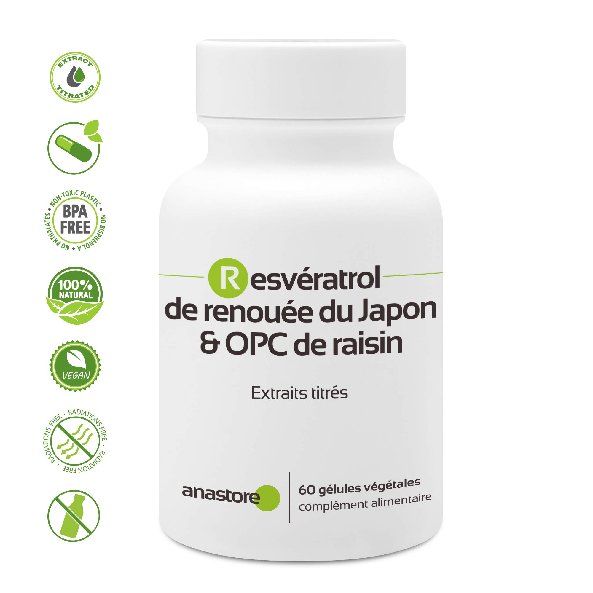 RESVÉRATROL & OPC DE RAISIN * 60 mg / 60 gélules * Titré à 95% en proanthocyanidines et à 50% en resvératrol * Antioxydants, Cardiovasculaire, Prostate