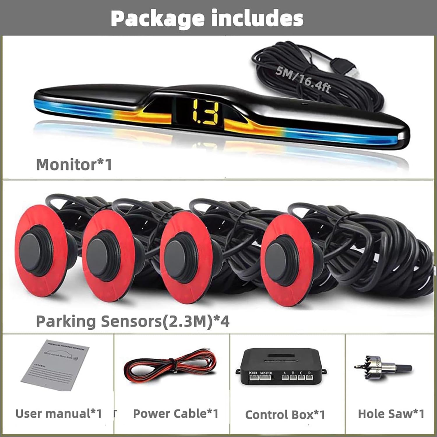 Car Parktronic Parking Built-in Plane Sensors Rear Reversing Backup System with 4 Sensors LED Light Distance Display Warning Buzzer Distance Detection