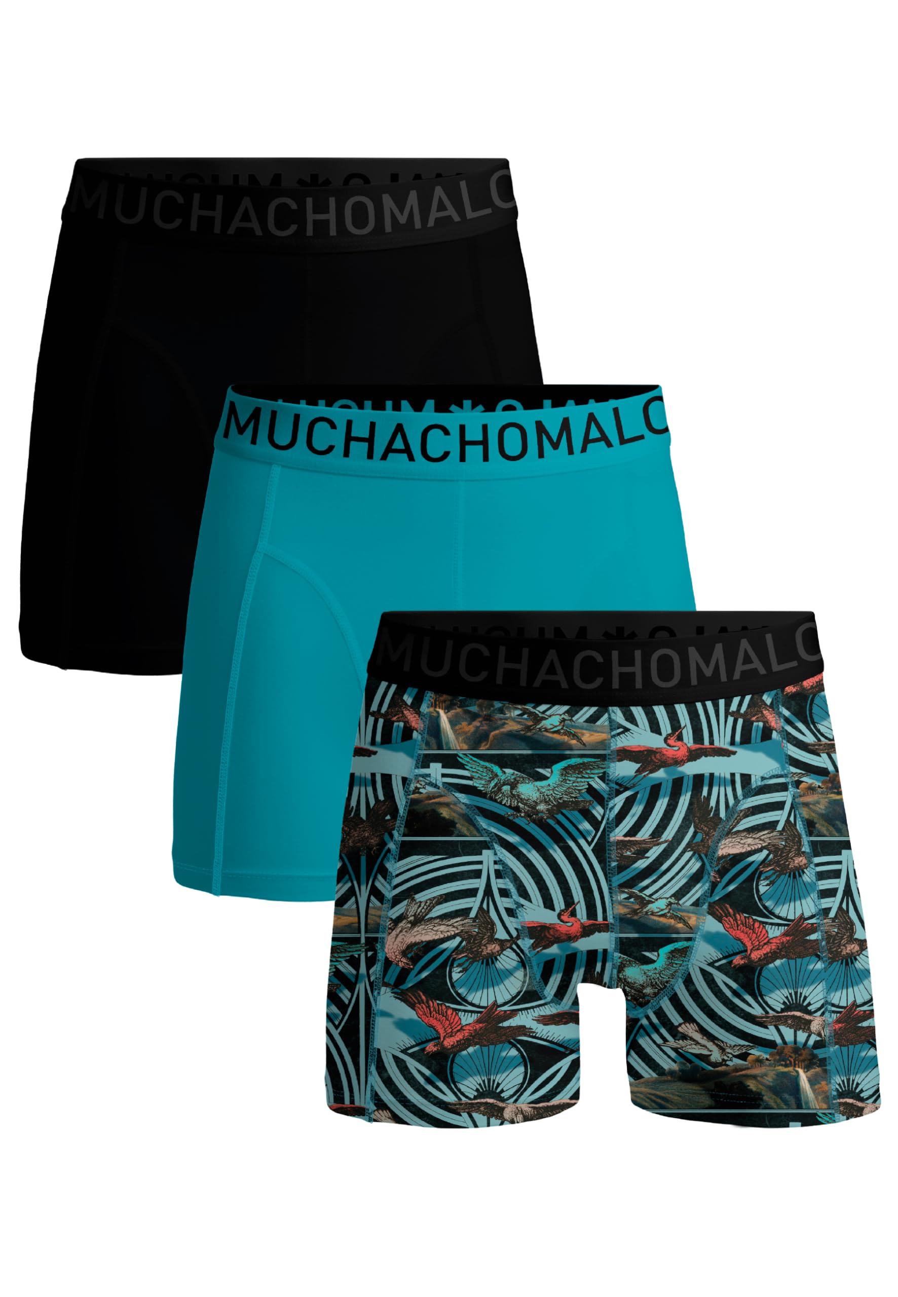 Muchachomalo Uomo Boxer 3-Pack, Tinta Unita, Microfibra, Fascia Elastica