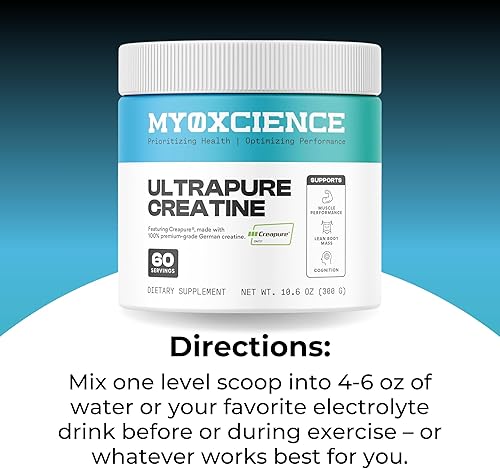 Miniatura 7 de MYOXCIENCE Creapure Monohidrato de creatina  Respalda la fuerza y la masa muscular, la cognición y la masa corporal magra  Sin sabor 60 porciones