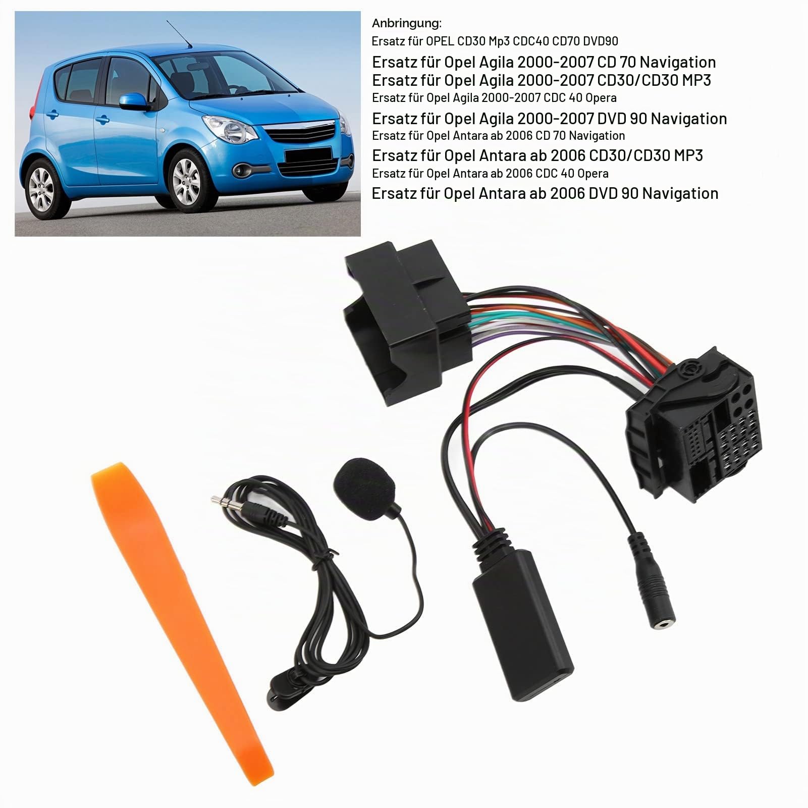 Bluetooth 5.0 Wireless-Kabeladapter mit Mikrofon-Set, Freisprech-Audio-Radio-Musik-Adapter, AUX-In-Kabel mit 12-poligem Mikrofon für OPEL CD30 Mp3 CDC40 CD70 DVD90