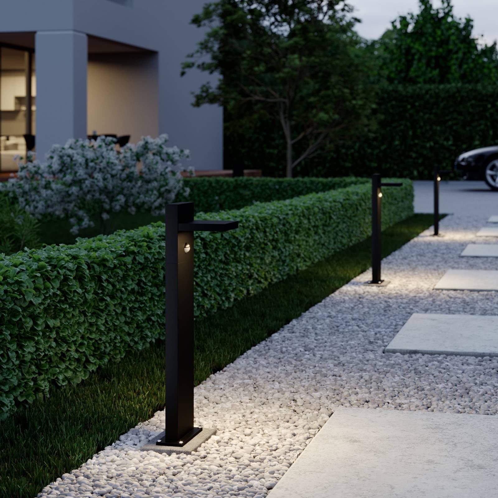 Lucande LED Außenleuchte Silvan mit Bewegungsmelder (spritzwassergeschützt (Modern) in Schwarz aus Aluminium (1 flammig,) - Wegeleuchte Pollerleuchte Wegelampe Sockelleuchte