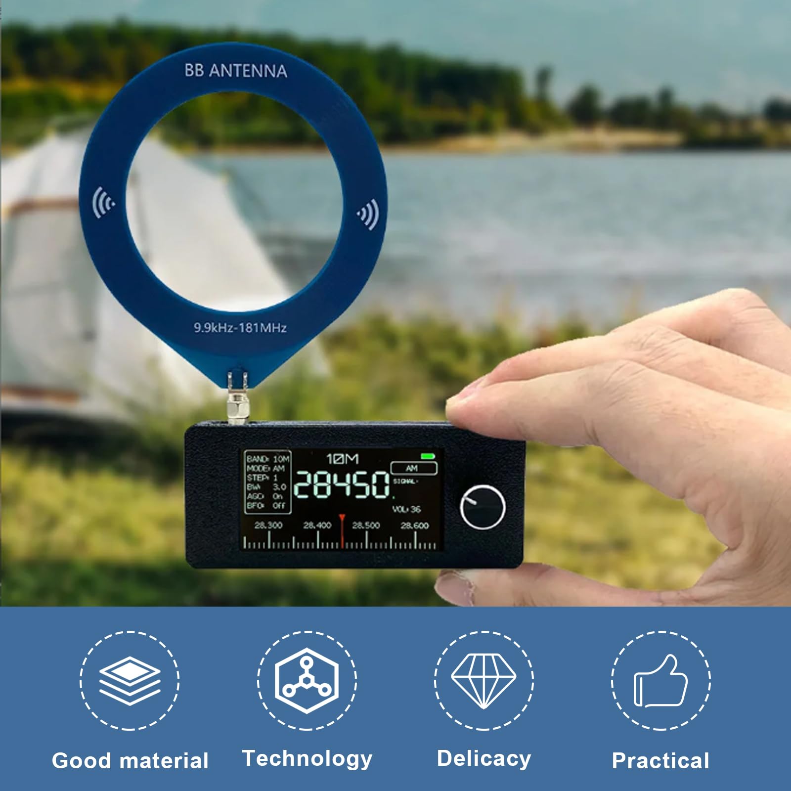 SI4732 Taschenradio 0.5-108MHz: Radio im Taschenformat mit 1,9" IPS Farbdisplay, Vollband-Empfänger für AM, FM, LSB, USB-Übertragung, 800MAh Akku (Blue-Ring)