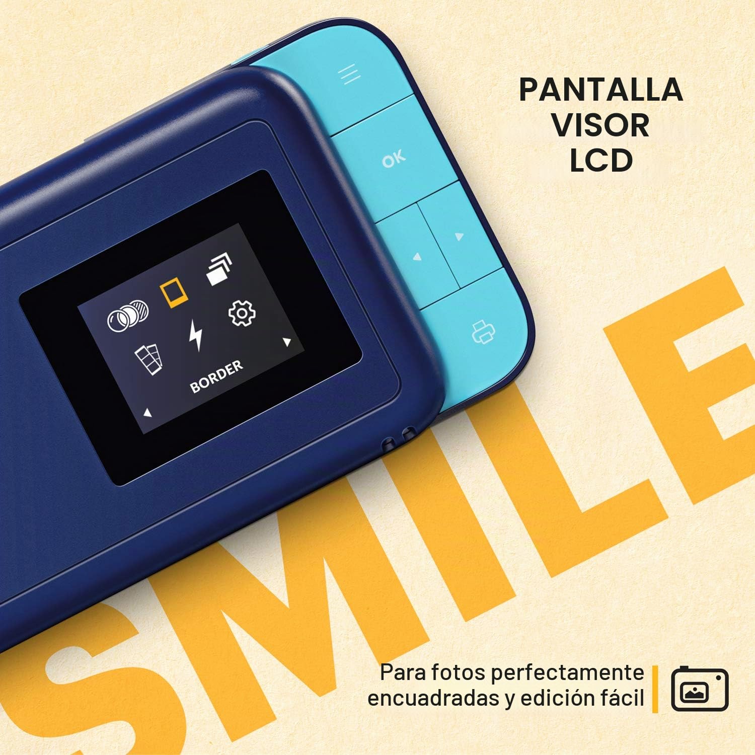KODAK Smile Cámara digital de impresión instantánea, Cámara de 10MP que abre al deslizarse c/impresora 2x3 ZINK, Pantalla, Enfoque fijo, Flash automático y edición de fotos, Azul