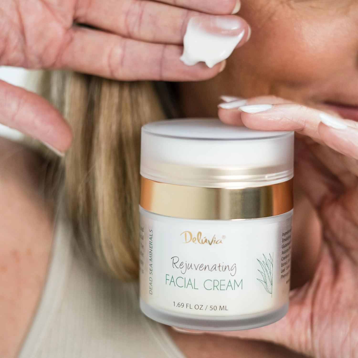 Deluvia Rejuvenating Facial Cream | Organic Aloe Vera, Coconut Oil, Vitamin C + E | Dead Sea Minerals | Daily Face Lotion for Dry Skin, Sensitive Skin - Image 5