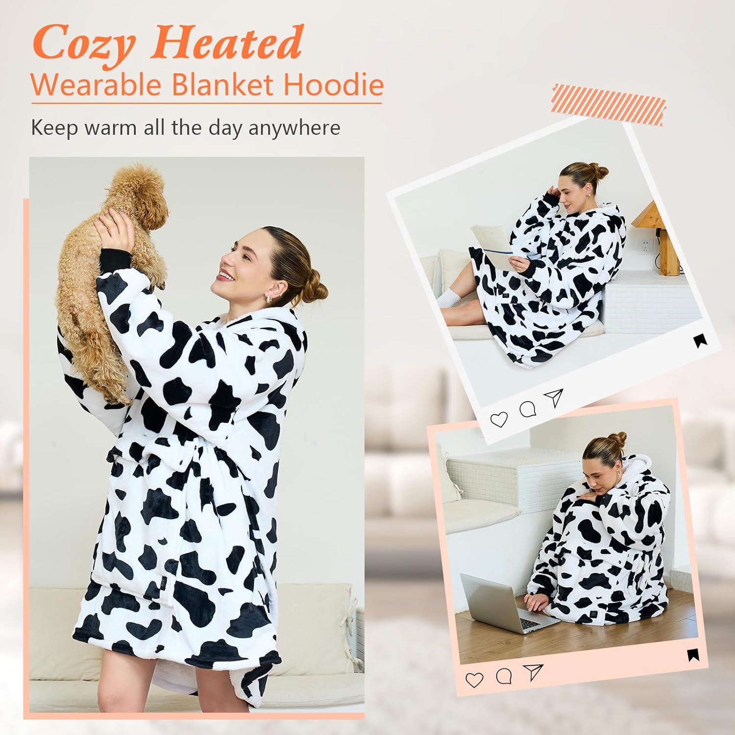 Heated Wearable Blanket Hoodie, 3 Heat Level USB Heated Hooded Blanket, Overheat Protection Cozy Heated Hoodie Blanket Sweatshirt w/Giant Pocket and Sleeves for Christmas Outdoor(No Battery) - Image 7