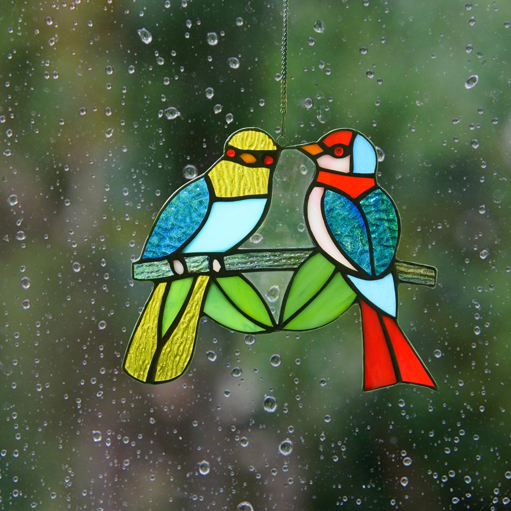 ステンドグラス製ハートローズのサンキャッチャーパネル