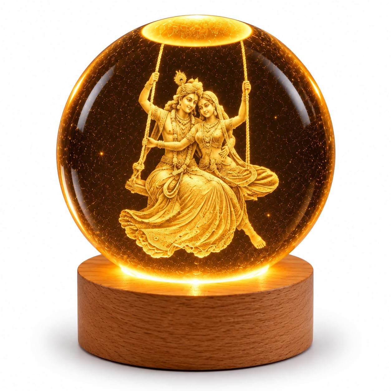 Meditating Hanuman Crystal Ball Lamp - USB LED -22