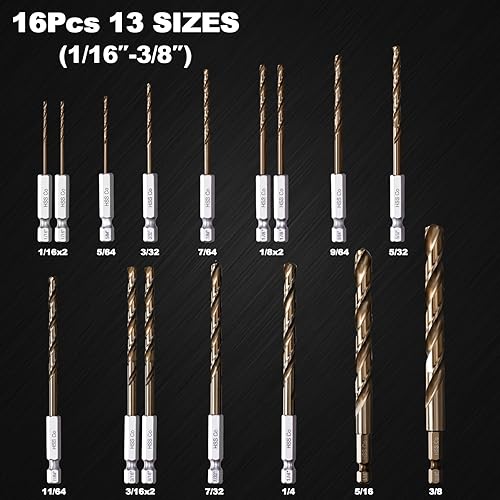 Miniatura 2 de Juego de brocas de cobalto con vástago hexagonal de 14, 16 a 38 pulgadas, brocas de impacto giratorio M35 HSS para metal y acero endurecido, con