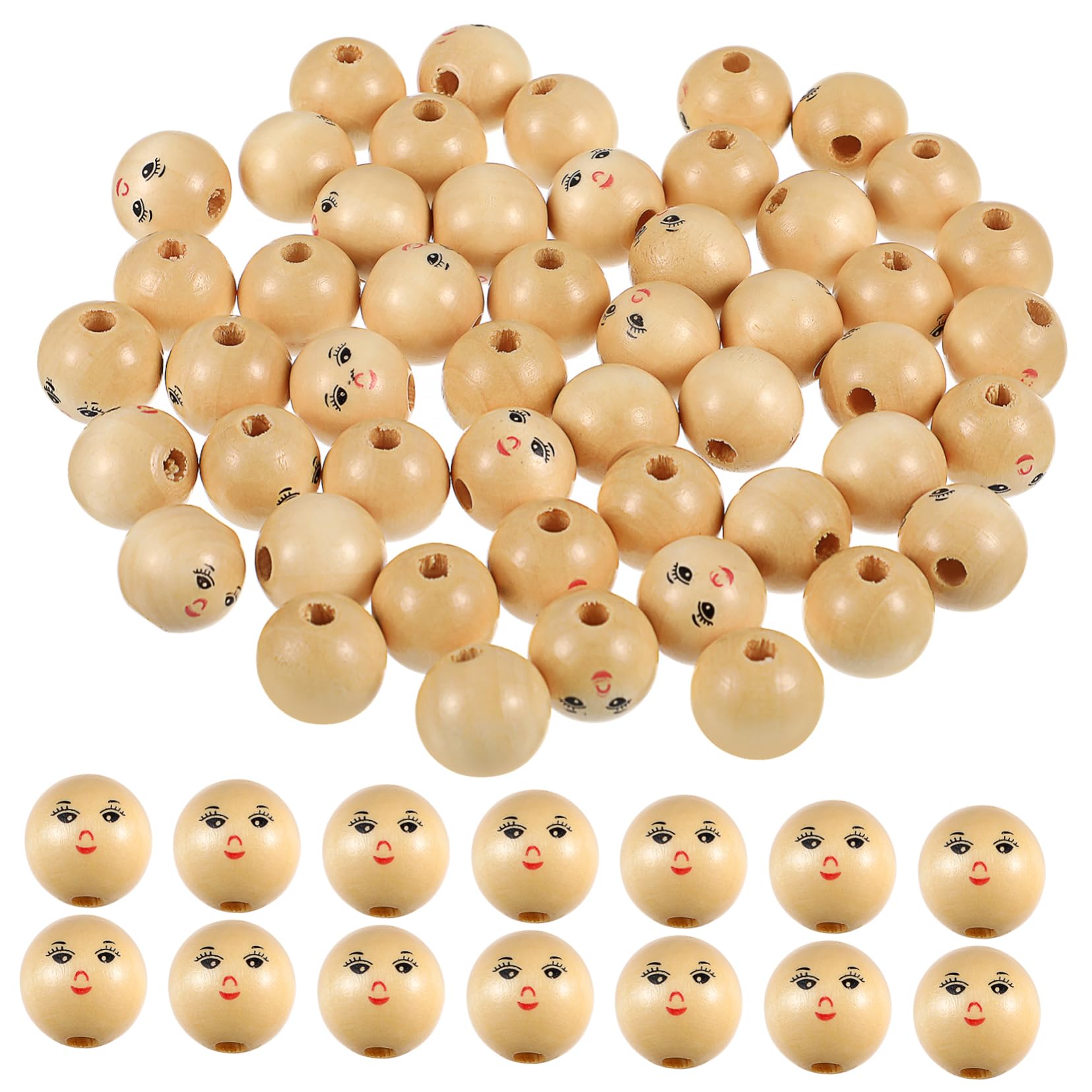Perles en bois rondes visage souriant 18 mm pour loisirs créatifs x50