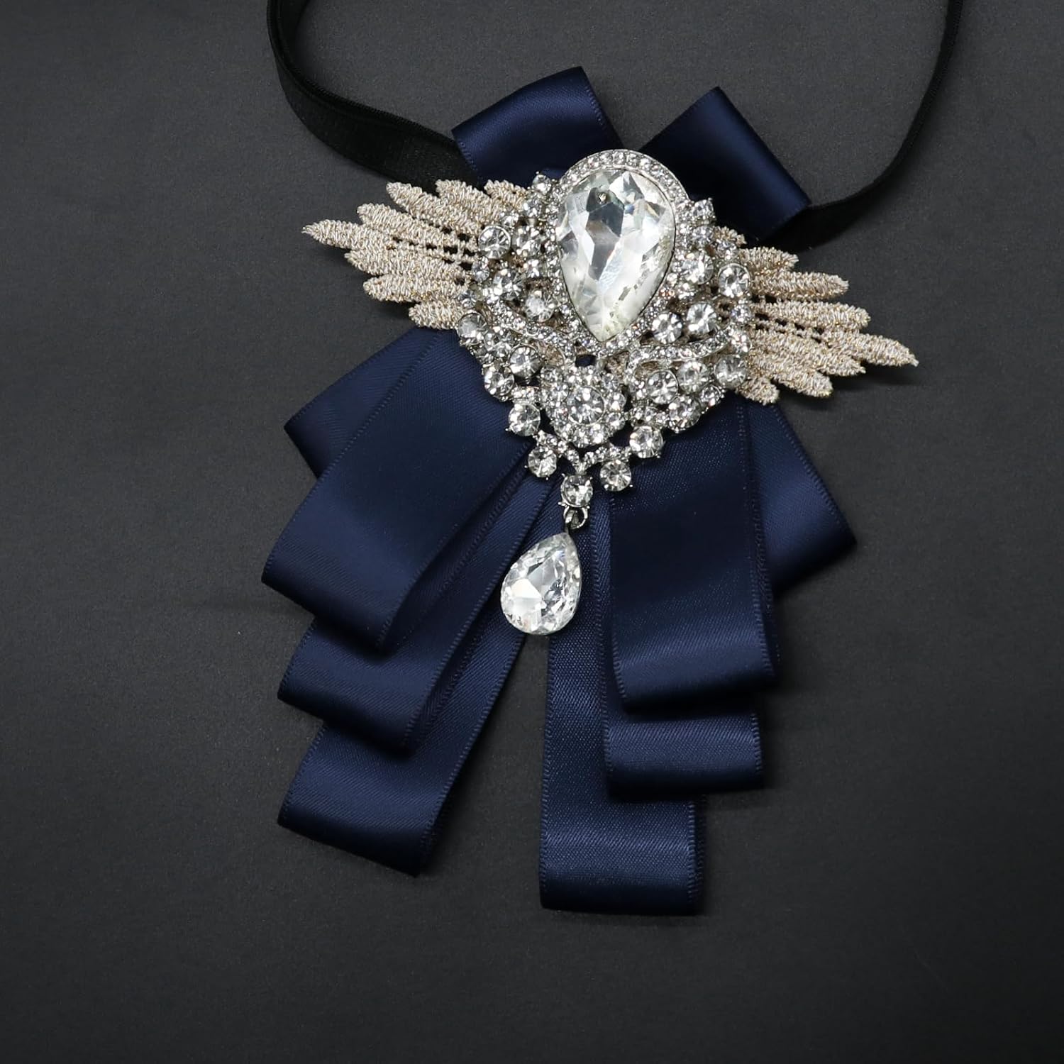 Sparkle Bow Ties for Men and Women Big Rhinestone Bow Tie Satin Ribbon Bowtie for Suit Tuxedo Evening Party - Image 2