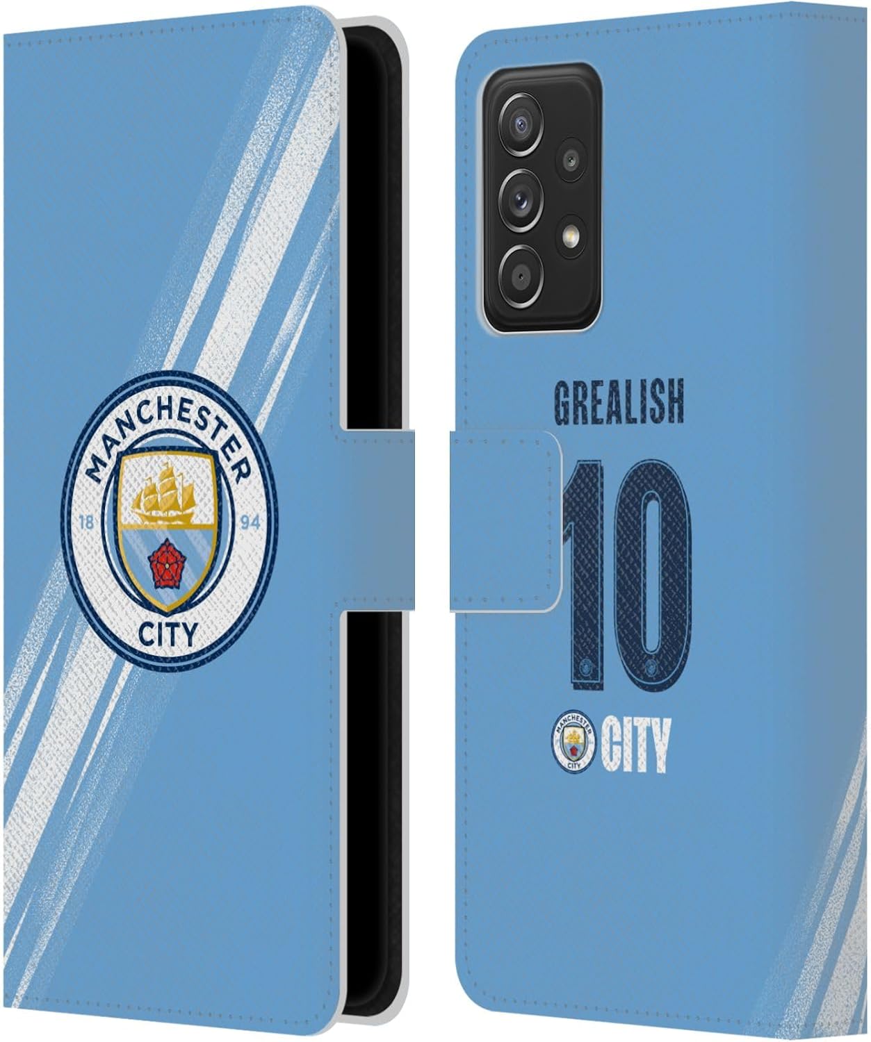 Head Case Designs Officially Licensed Manchester City Man City FC Jack Grealish 2025/26 Players Home Kit Leather Wallet Case Compatible with Galaxy A52 / A52s / 5G (2021)