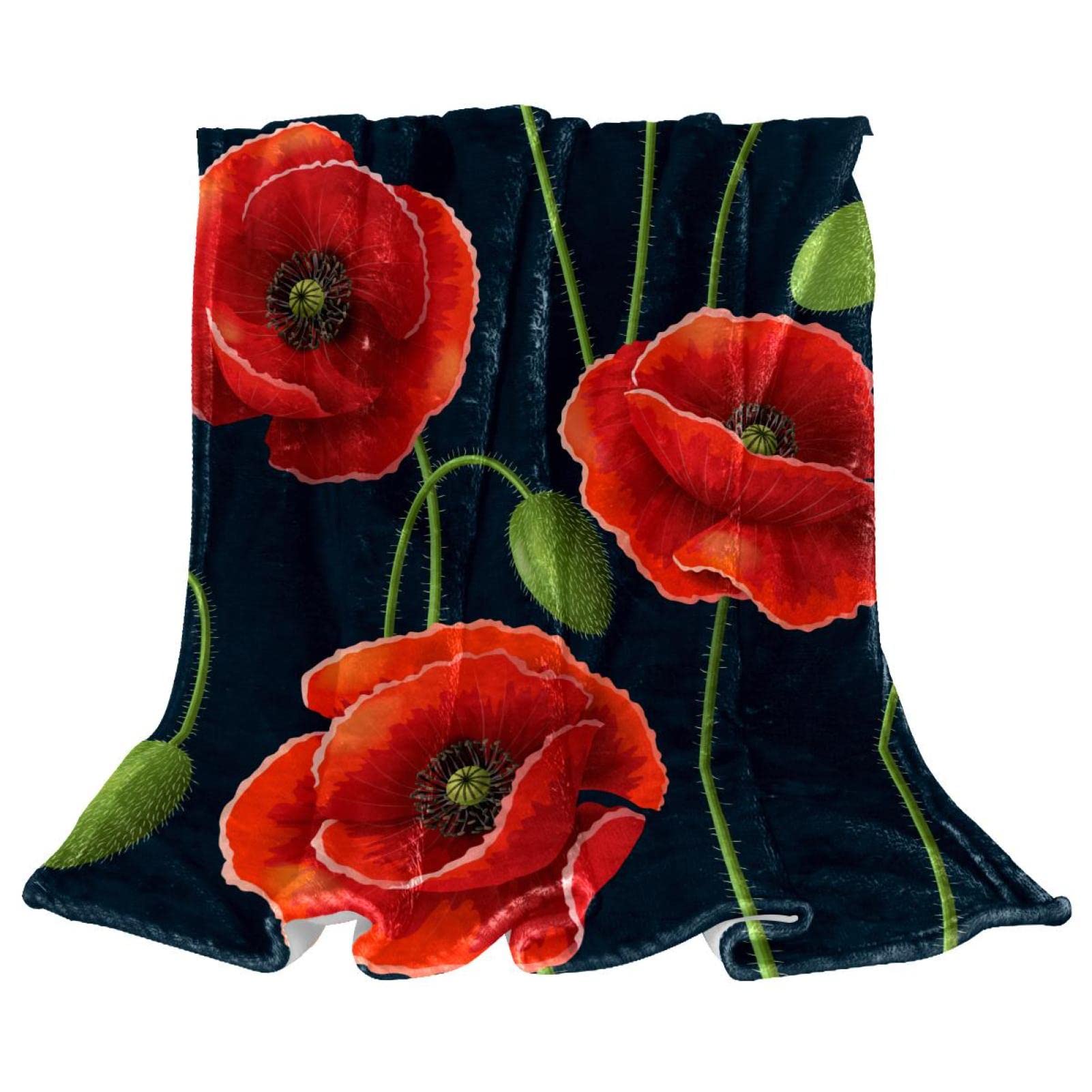Couverture polaire fleur de coquelicot rouge idéale pour vos soirées sur le canapé